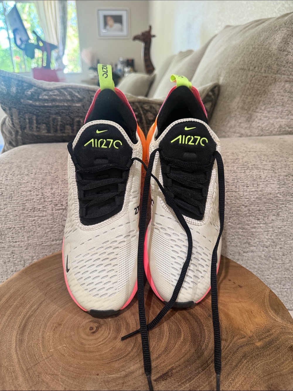 Nike Air270 White Black Neon Yellow Pink Accent Sneakers